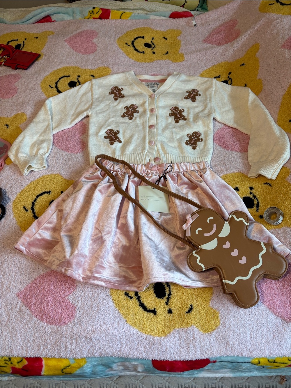 Rachel Zoe Pink Velvet Skirt with White Gingerbread Cardigan